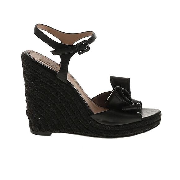 Authentic Valentino Black Leather Bow Espadrille Platform Wedge Sandal Size 39 - Picture 1 of 8